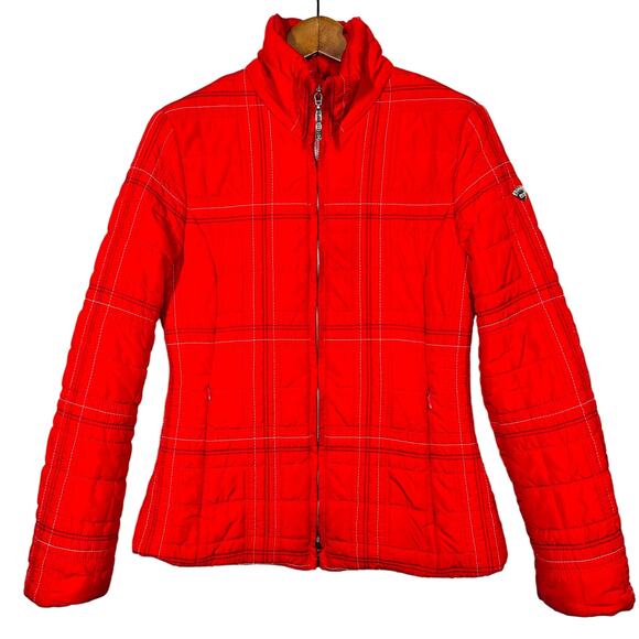 Post Card Quilted Ski Jacket Full Zip Plaid Red Mock Neck - 6 - Picture 1 of 10